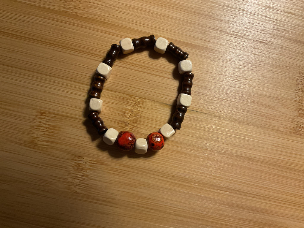 Dark Brown & White Wood Beaded Slip-On Bracelet